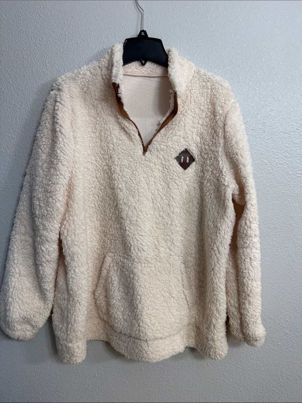 Women's Cream Sherpa V-Neck Pullover Sweater